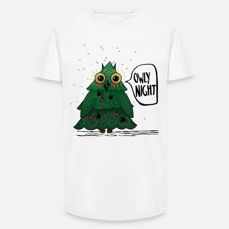 Owly Christmas Night Weihnachtsbaum Eule - Long Fit Männer T-Shirt - Weiß