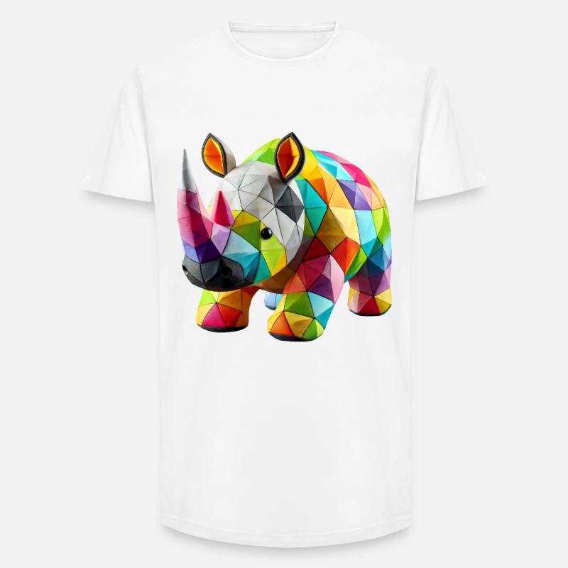 Rhinoceros Rhino Polygone Patchwork - Long Fit Männer T-Shirt - Weiß