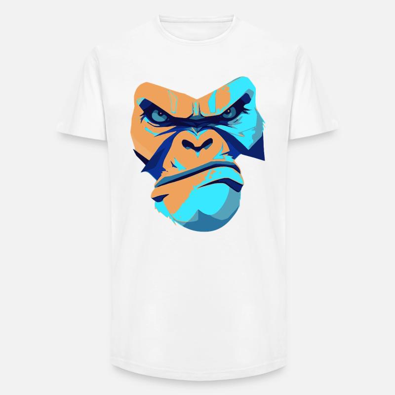 Imprimé imprété Gorille Bleu Devant - T-shirt coupe longue homme - blanc