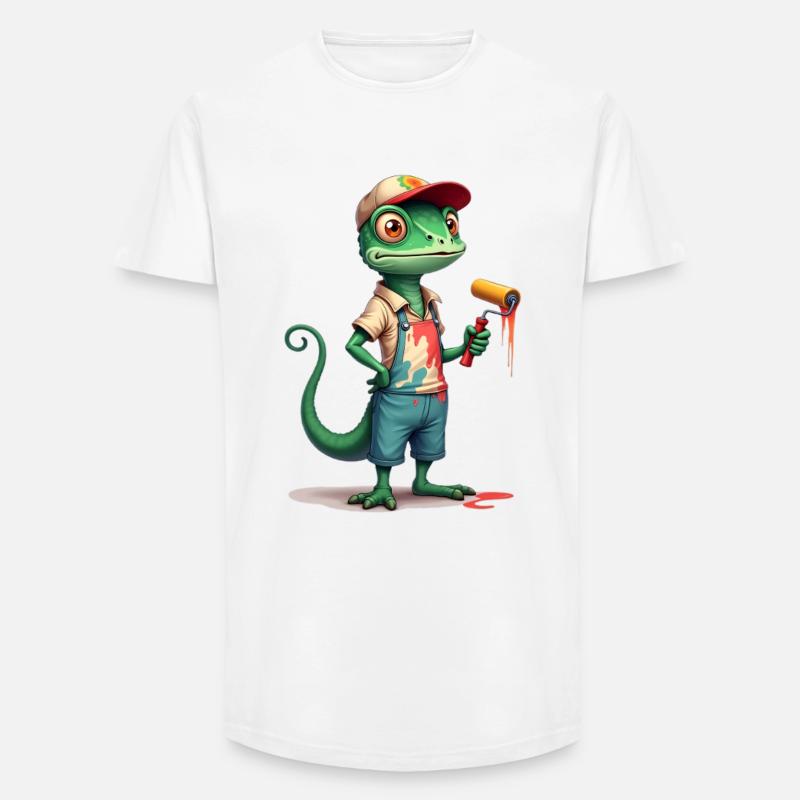 Chamäleon Maler Cartoon mit Farbroller - Long Fit Männer T-Shirt - Weiß