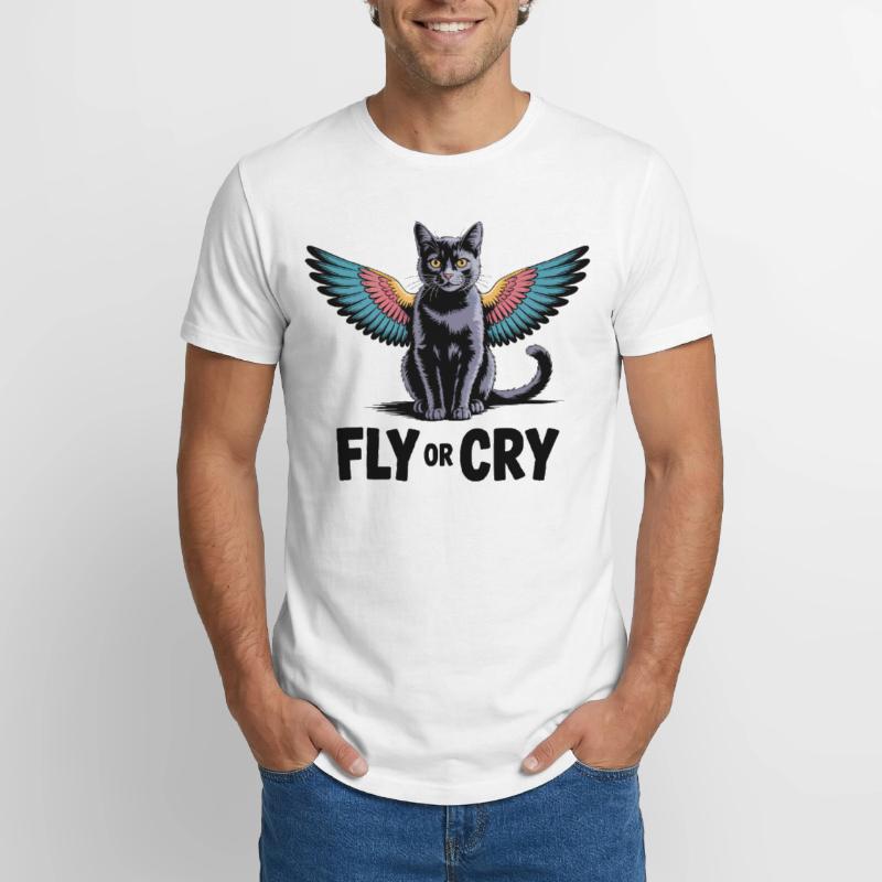 Fliege oder rufe Katze Long Fit Männer T-Shirt