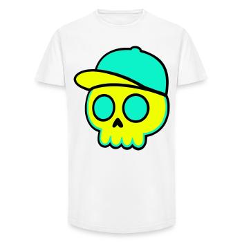 Neon Schädel Cap Streetwear - Long Fit Männer T-Shirt - Weiß - Vorne - AI Model Male 185 light (185cm)