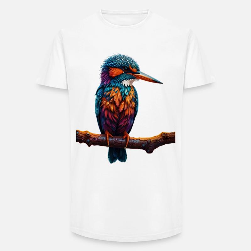 Bunter Eisvogel auf Ast - Long Fit Männer T-Shirt - Weiß