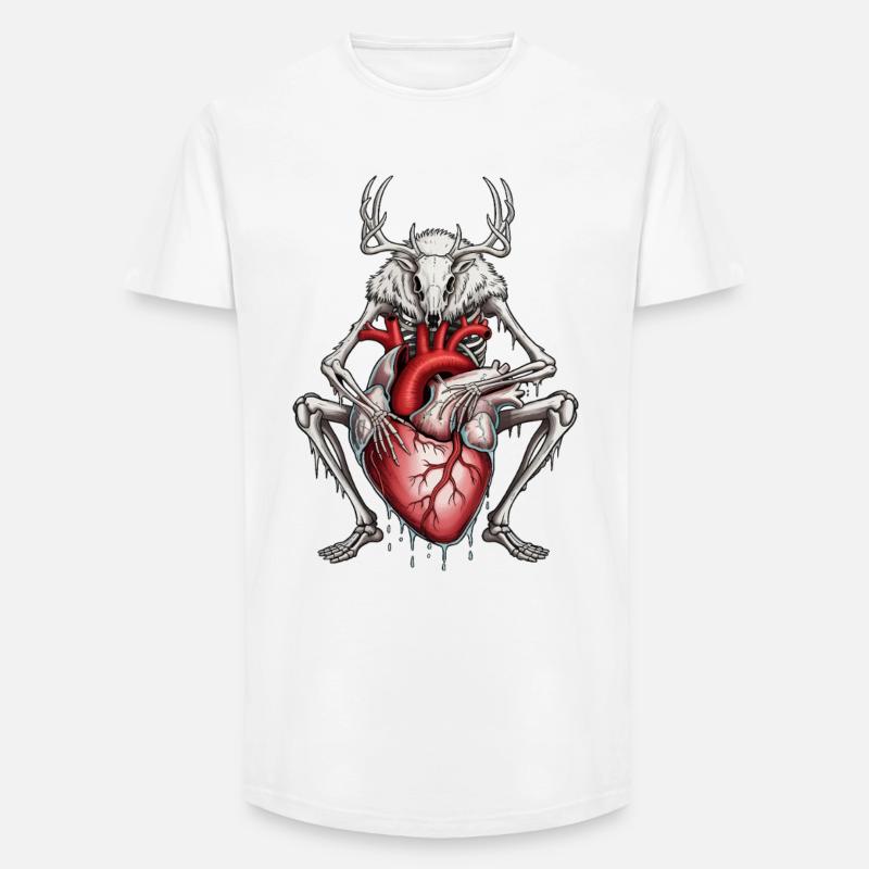 Anatomischer Hirsch mit blutendem Herz - Long Fit Männer T-Shirt - Weiß