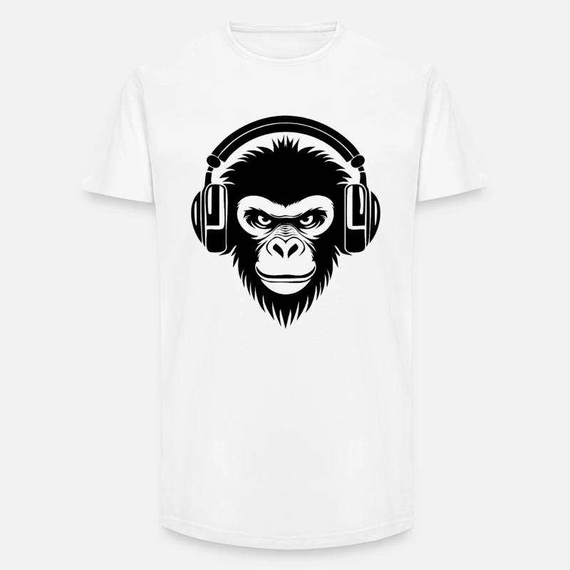 Finsterer Comic-Affe mit Kopfhörern Shirt - Long Fit Männer T-Shirt - Weiß