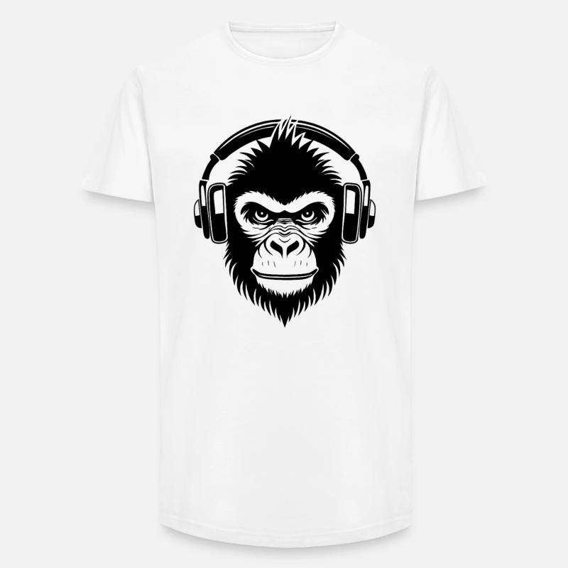 Frecher Comic-Affe mit Kopfhörern Shirt - Long Fit Männer T-Shirt - Weiß