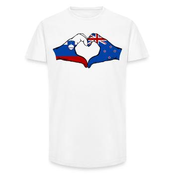 Slovénie, Nouvelle-Zélande, Drapeau, Herform, Mains - T-shirt coupe longue homme - blanc - Devant - AI Model Male 185 light (185cm)