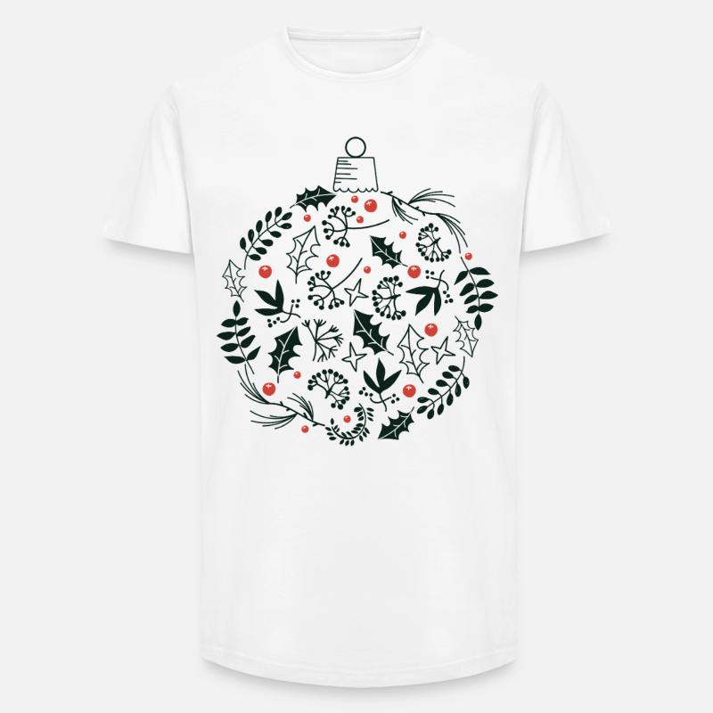 Weihnachtskugel mit Stechpalme und Vogelbeerblättern - Long Fit Männer T-Shirt - Weiß