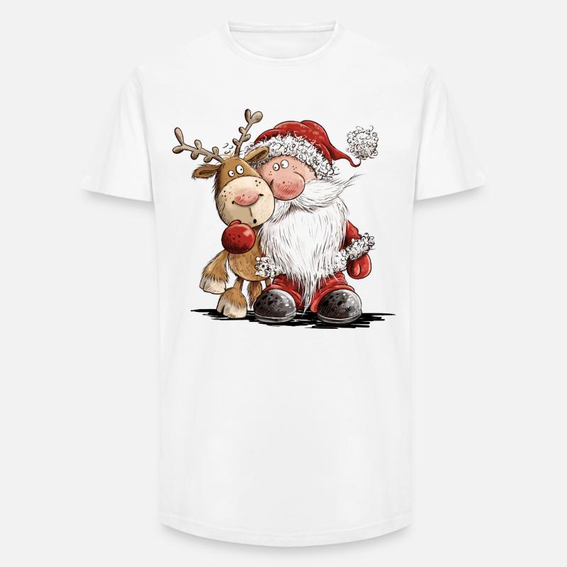Buffo Babbo Natale e le sue renne - T-shirt uomo a vestibilità lunga - bianco