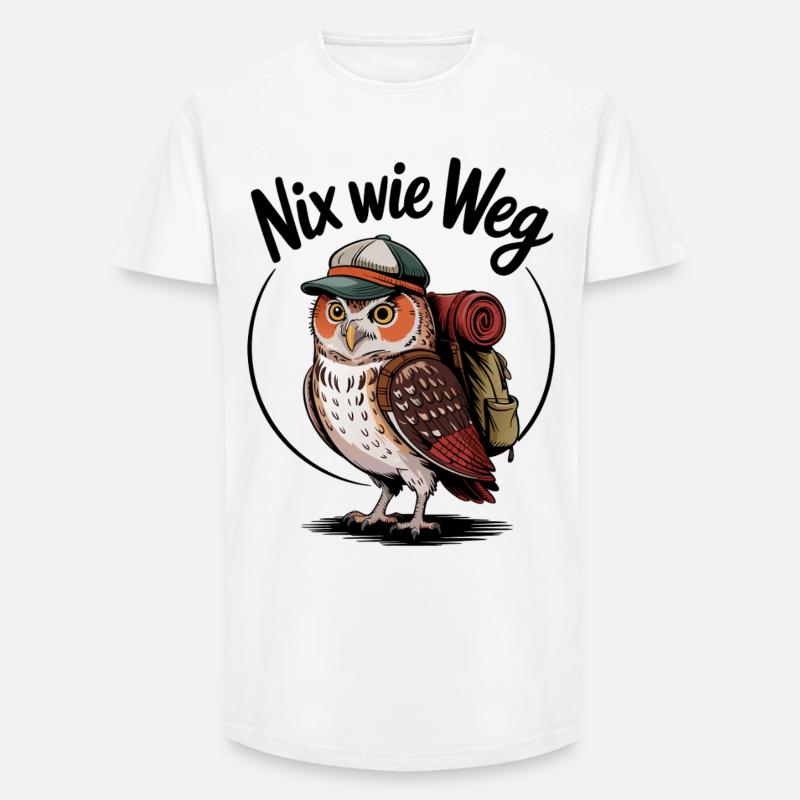 Waldwanderer Eule mit Rucksack - Long Fit Männer T-Shirt - Weiß