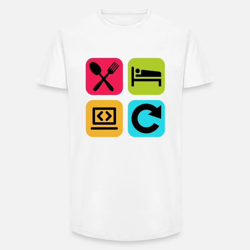 Essen, schlaf, Programm wiederholen, lustiger Zitatcode - Long Fit Männer T-Shirt - Weiß