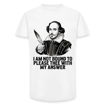 William Shakespeare, bitte dich mit meiner Antwort - Long Fit Männer T-Shirt - Weiß - Vorne - AI Model Male 185 light (185cm)