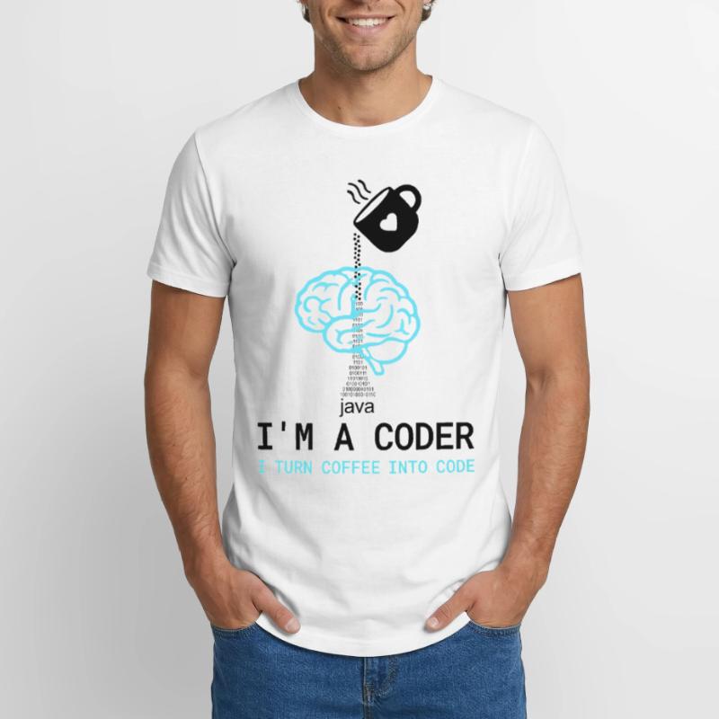 Coder T-Shirt: Coffee into Code – Nerdy Programmie Long Fit Männer T-Shirt