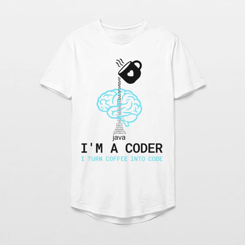 T-shirt Coder : Du café dans le code – Nerdy Programmie T-shirt coupe longue homme