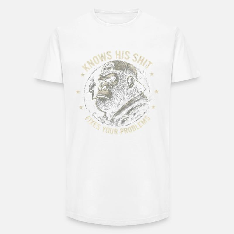 Gorilla Fixer: Problem-Solver Attitude - Long Fit Männer T-Shirt - Weiß