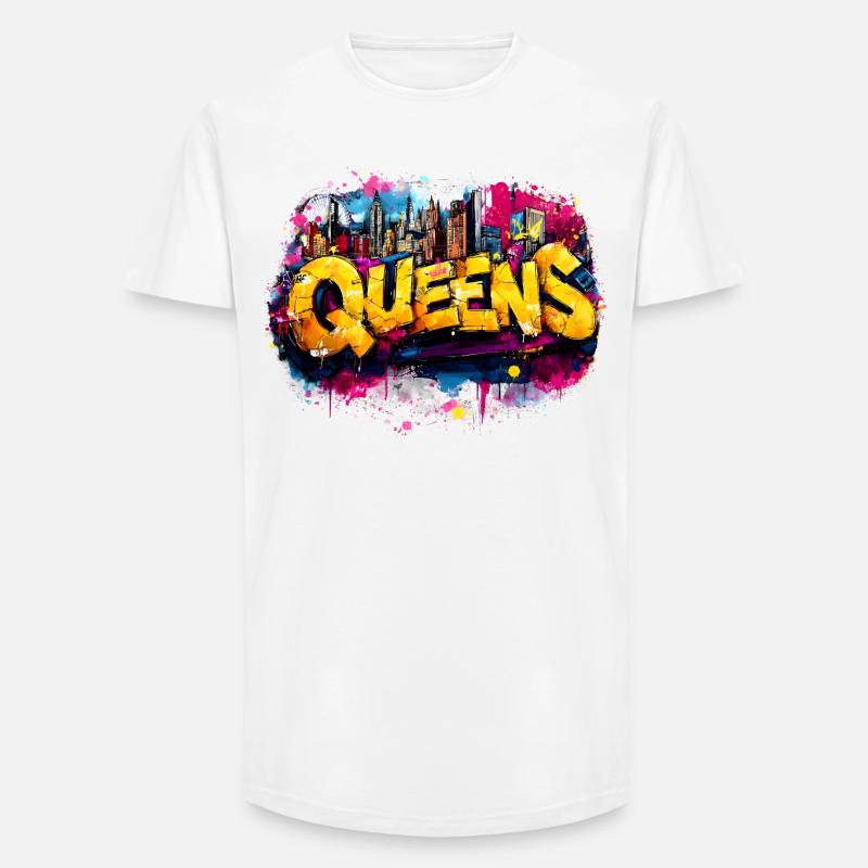 Queens Graffiti Skyline Farbexplosion - Long Fit Männer T-Shirt - Weiß