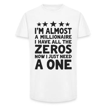 Presque millionnaire disant que j’ai tous les zéros - T-shirt coupe longue homme - blanc - Devant - AI Model Male 185 light (185cm)