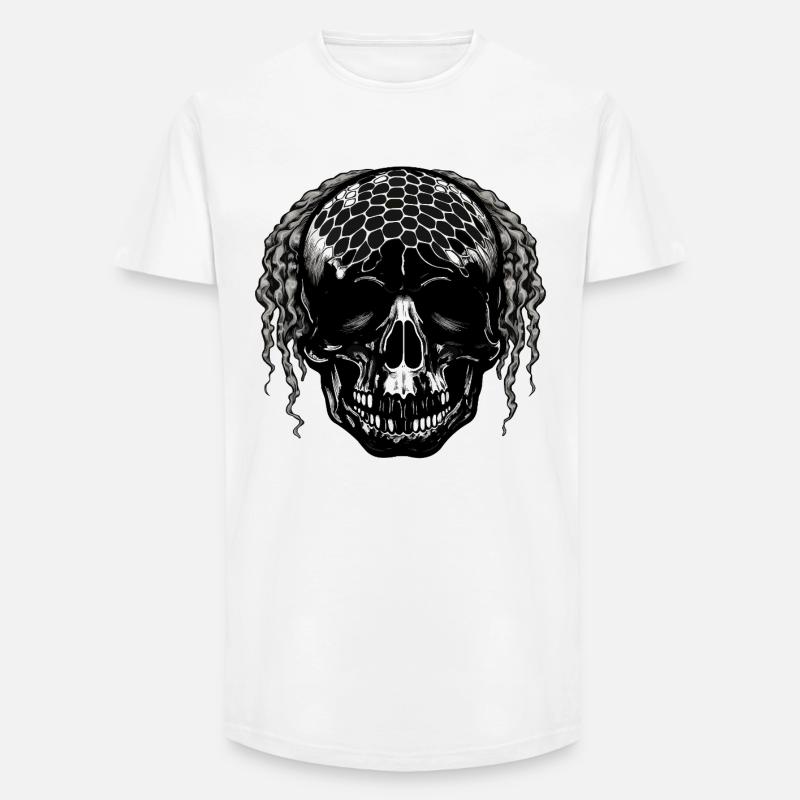Skull with Mesh Pattern Dreadlocks - Long Fit Men's T-Shirt - white