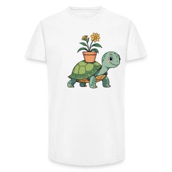 Petite tortue avec pot - T-shirt coupe longue homme - blanc - Devant - AI Model Male 185 light (185cm)