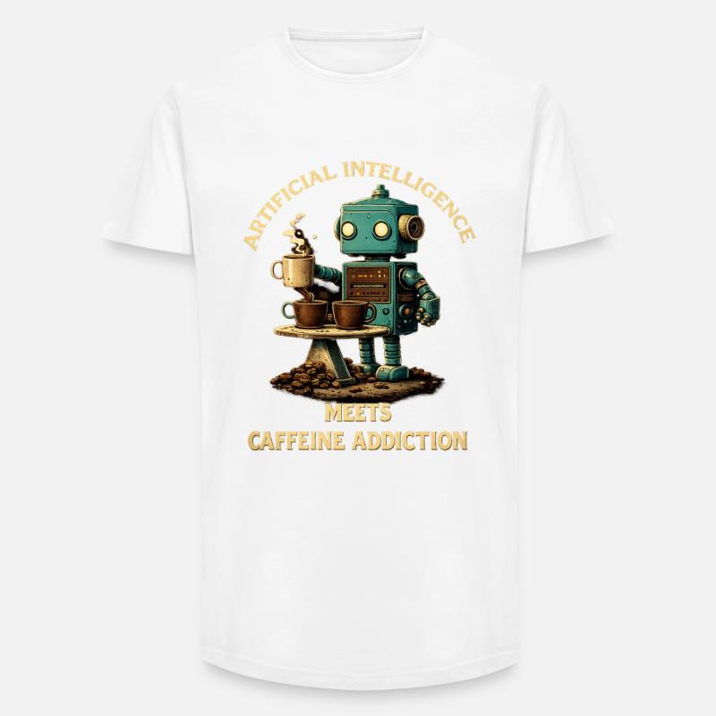 Kaffeeroboter – Künstliche Intelligenz trifft Koff - Long Fit Männer T-Shirt - Weiß
