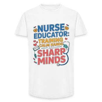 Formation d’éducateurs infirmiers Calm Nurse Practitioner - T-shirt coupe longue homme - blanc - Devant - AI Model Male 185 light (185cm)