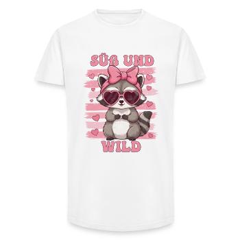 Sweet and wild – Cute raccoon with heart - Long Fit Men's T-Shirt - white - Front - AI Model Male 185 light (185cm)