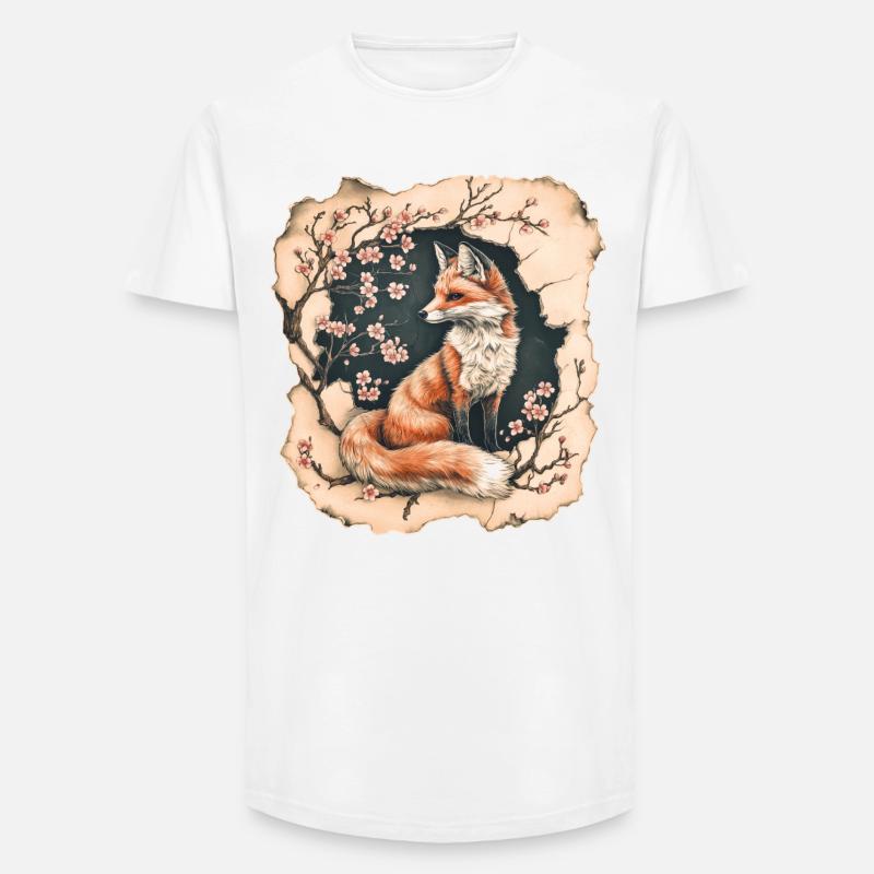Fuchs mit Kirschblüten - Long Fit Männer T-Shirt - Weiß
