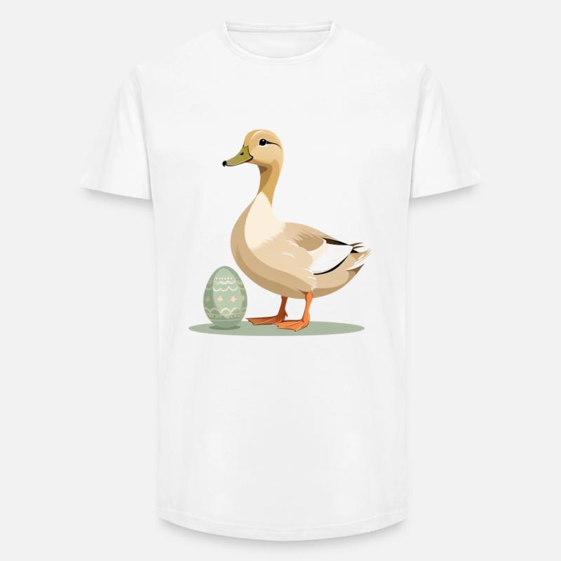 Spring duck with Easter egg - Long Fit Men's T-Shirt - white