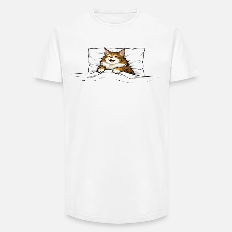 Sovande katt – Söt kramdjursdesign - T-shirt herr med lång passform - vit