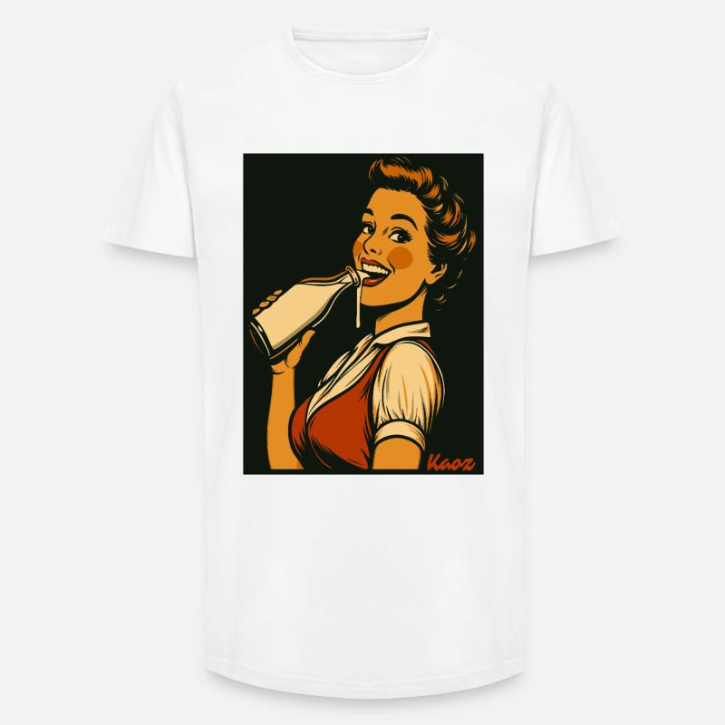 Retro Dame mit Milch Getränk - Long Fit Männer T-Shirt - Weiß