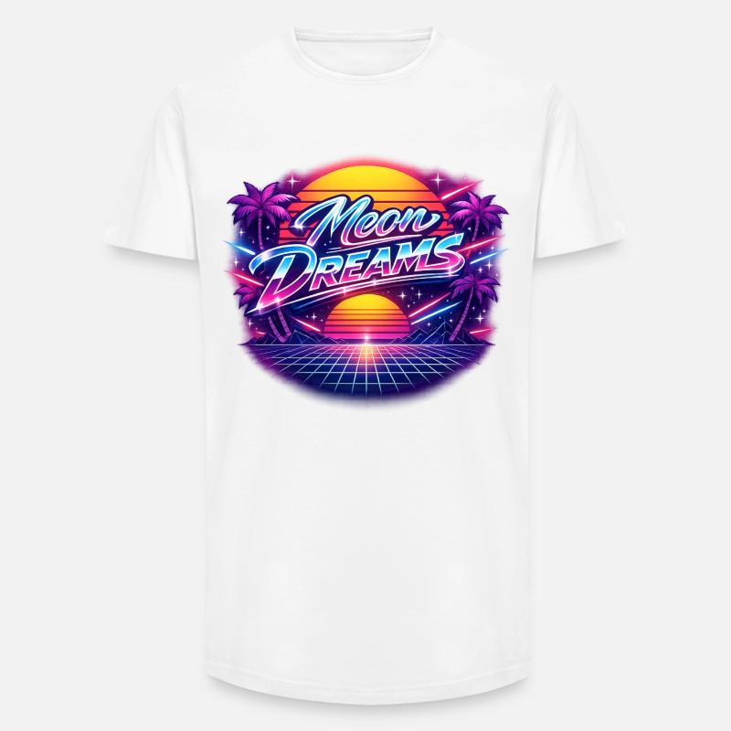 Moon Dreams Neon Retro Sunset - Long Fit Männer T-Shirt - Weiß