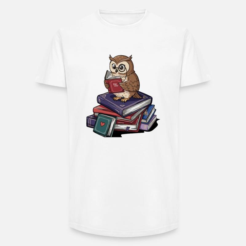 Bücherwurm-Eule-Vogel liest Bücher Kunst - Long Fit Männer T-Shirt - Weiß