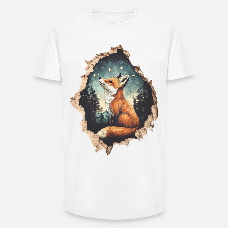 Fuchs Sterne - Long Fit Männer T-Shirt - Weiß