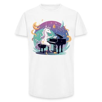 Mondzauber Unicorn at the piano - Long Fit Men's T-Shirt - white - Front - AI Model Male 185 light (185cm)
