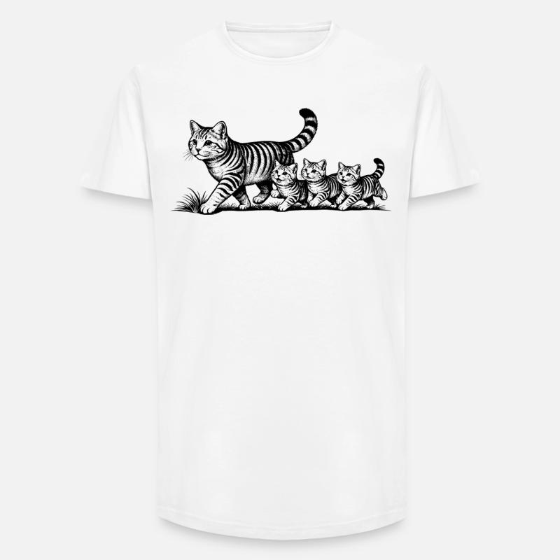 Katzenmutter mit 3 Katzenbabys schwarz - Long Fit Männer T-Shirt - Weiß