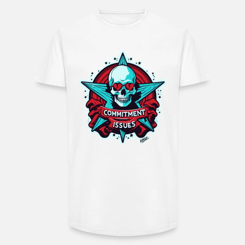 Commitment Issues Skull Badge - Long Fit Men's T-Shirt - white