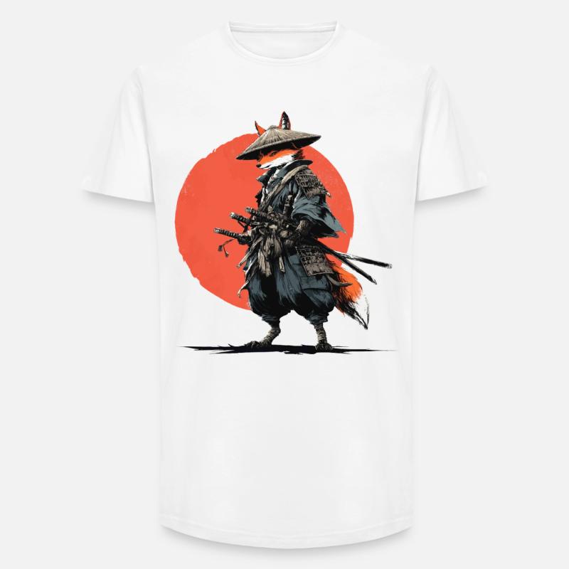 Fuchs-Samurai unter Ember Sun - Long Fit Männer T-Shirt - Weiß