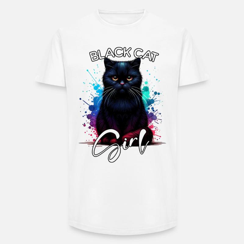 Grumpy Black Cat Mädchen Schwarze Katze - Long Fit Männer T-Shirt - Weiß