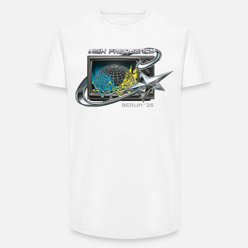 High Frequency Berlin 26 Retro Tech - Long Fit Männer T-Shirt - Weiß