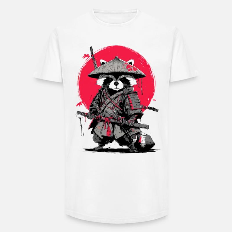 Waschbär-Samurai unter Crimson Moon - Long Fit Männer T-Shirt - Weiß