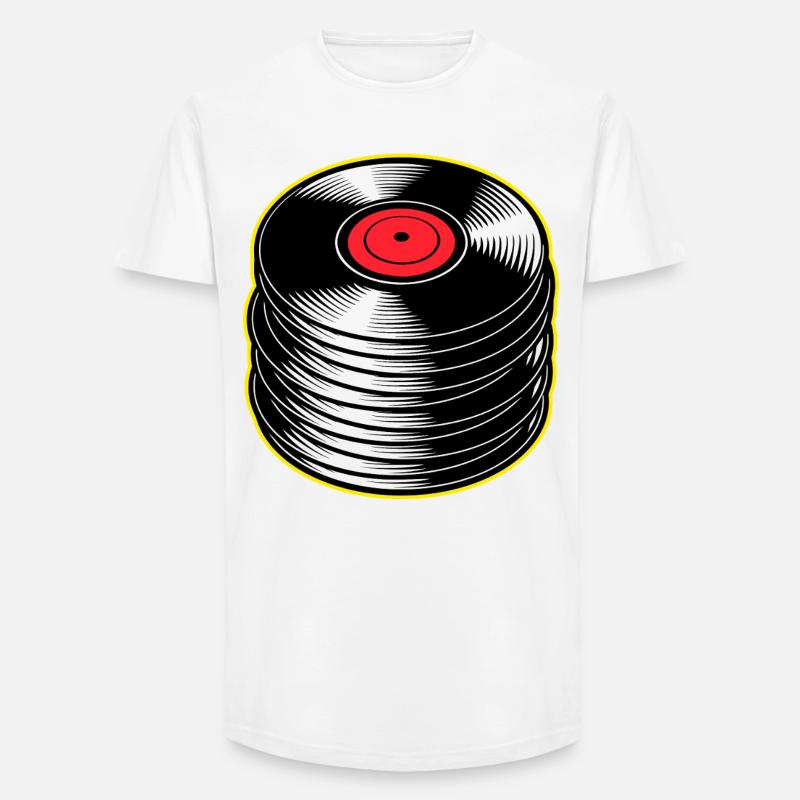 Stack d’albums vinyles - T-shirt coupe longue homme - blanc