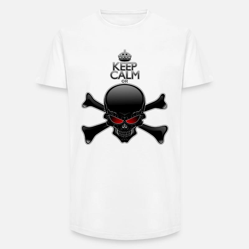 Bleib ruhig oder sterbe, Schwarzer Schädel - Long Fit Männer T-Shirt - Weiß