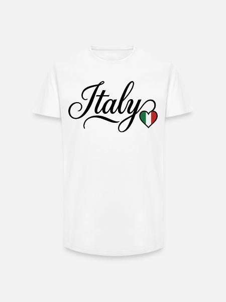 Italie Love Script Heart - T-shirt coupe longue homme - blanc