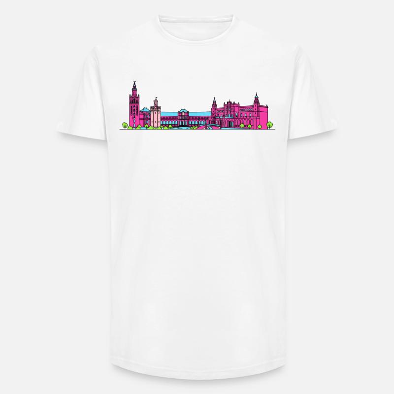 Sevillaer Stadtskyline Plaza de España Linienkunst - Long Fit Männer T-Shirt - Weiß
