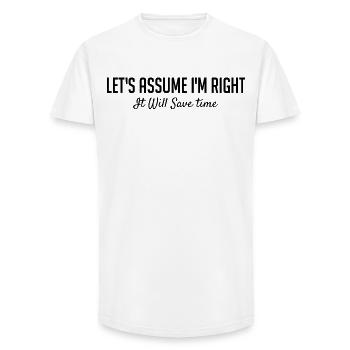 Gehen wir davon aus, dass ich recht habe. - Long Fit Männer T-Shirt - Weiß - Vorne - AI Model Male 185 light (185cm)