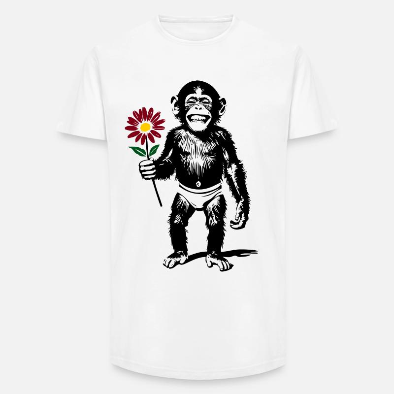 Affe mit Blume Valentinsgeschenk - Long Fit Männer T-Shirt - Weiß