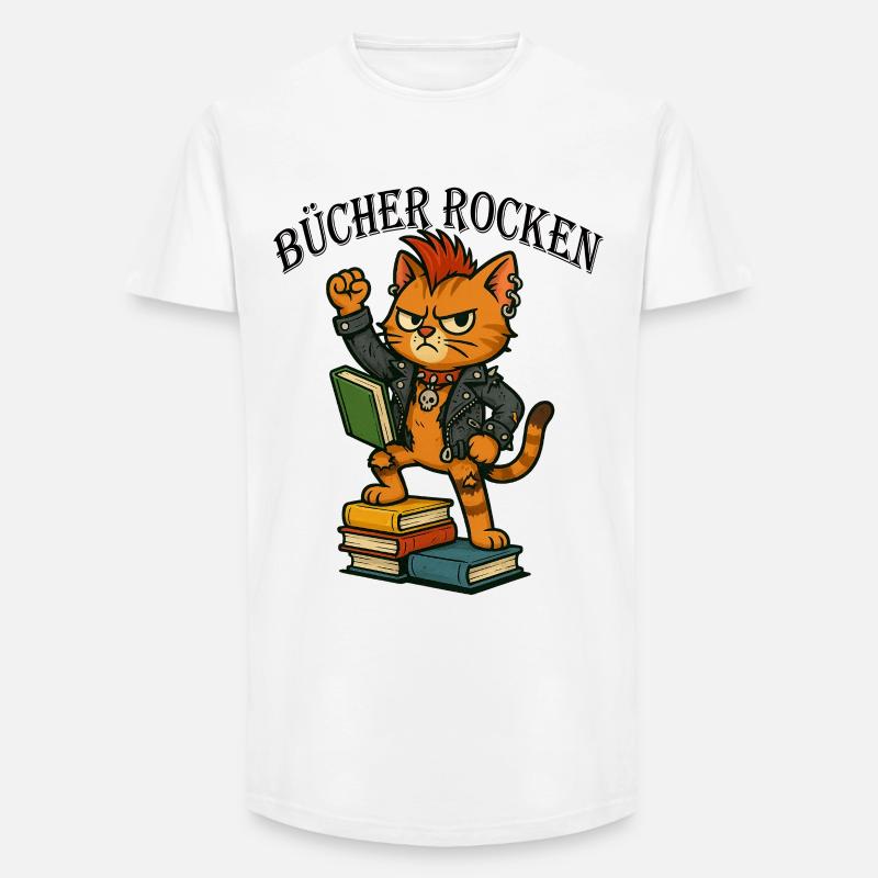Punk-Katze: Bücher rocken! - Long Fit Männer T-Shirt - Weiß