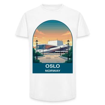 Art d’affiches de voyage vintage à Oslo, Norvège - T-shirt coupe longue homme - blanc - Devant - AI Model Male 185 light (185cm)