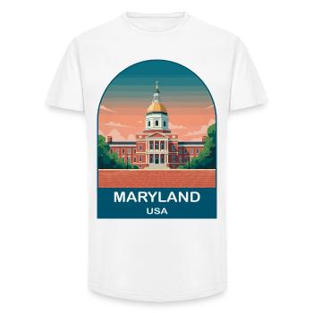 Maryland USA Vintage Travel Poster Art - Long Fit Men's T-Shirt - white - Front - AI Model Male 185 light (185cm)