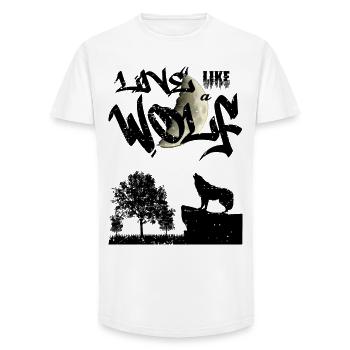 Lebe wie ein Wolf - Long Fit Männer T-Shirt - Weiß - Vorne - AI Model Male 185 light (185cm)